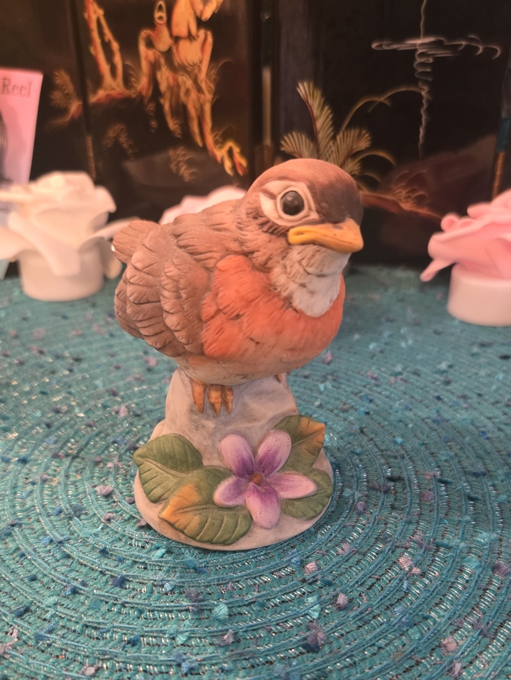 Andrea By Sadek Painted Ceramic Robin Figurine in Brown and Orange